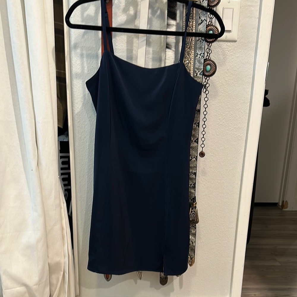 Blue Sleeveless Spaghetti Strap Mini Slip Dress